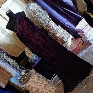 Dessy Collection Pink With Black Lace Formal Maxi Dress 18